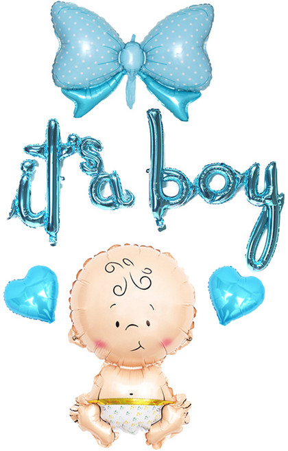 미미파티 베이비샤워 임밍아웃 젠더리빌 리본 하트풍선 아기 풍선 세트, 블루, 1세트