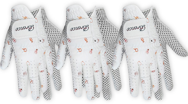 브렌스 여성용 보석B 실리콘바닥 골프장갑 양손용 세트, 화이트, 3개