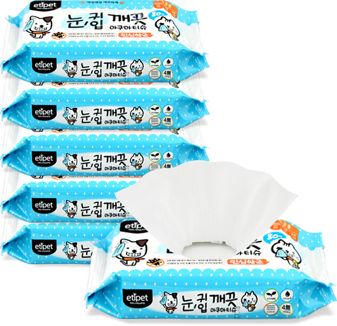 에티펫 반려동물 눈귀입 깨끗 물티슈, 6개