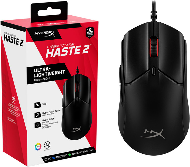 HYPERX Pulsefire Haste 2 有線電競滑鼠, 黑色, 6N0A7AA