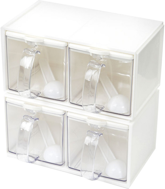 쿡차미 양념 저장통 세트 4칸, 1세트, 양념통 4p + 스푼 4p + 라벨스티커 16p + 트레이 2p