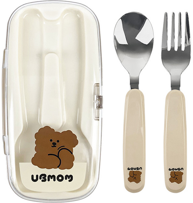 유비맘 스테인리스 초코몽이 유아동 수저세트, 초코, 스푼 + 포크 + 케이스, 1개