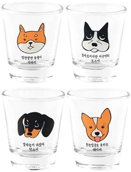 알럽하우스 멍멍이 강아지 소주잔 4종 세트, 혼합색상, 1세트