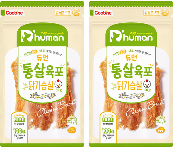 듀먼 반려동물 통살육포, 닭가슴살, 50g, 2개