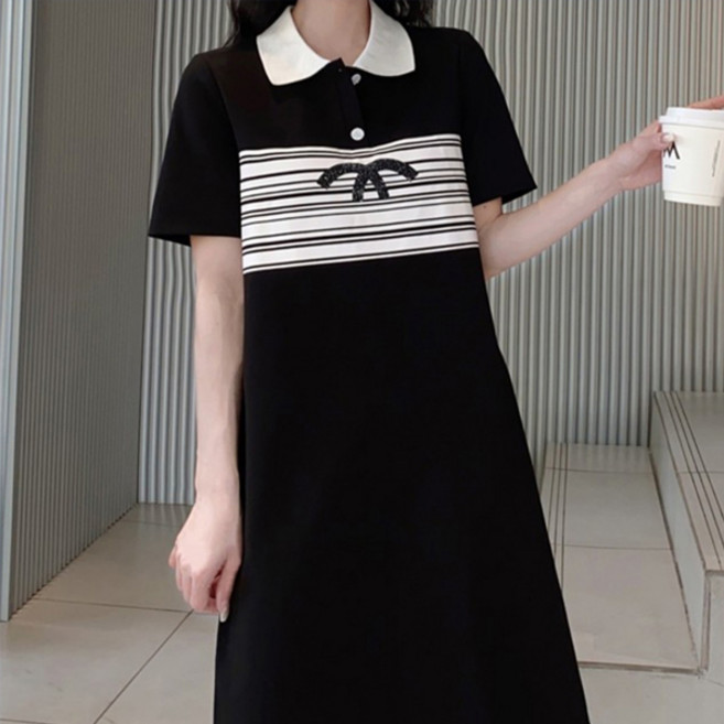 메이첼 스트라이프 장식 카라넥 폴로 여름 원피스 02463