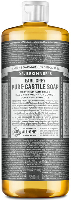 닥터브로너스 얼그레이 페이스 앤 바디 퓨어 캐스틸 솝 바디워시, 1개입, 1개, 950ml