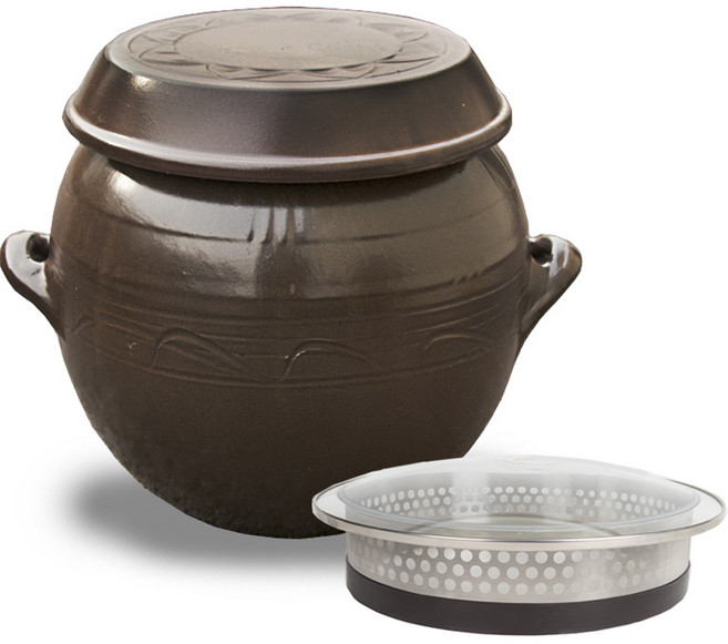 장수옹기 항아리 + 유리 장독 뚜껑, 1세트