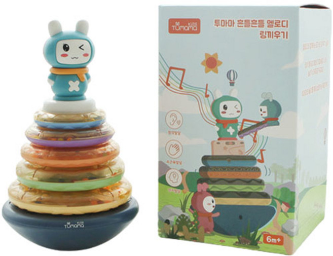 투마마 흔들흔들 멜로디 링끼우기 완구, 혼합색상, 1개