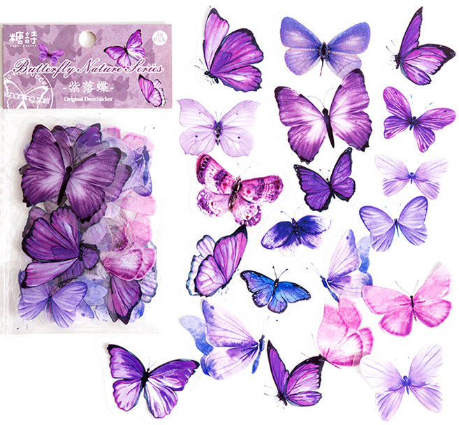 올리브파티 나비 다꾸 빈티지 스티커 20종 x 2p 세트, 퍼플, 1세트