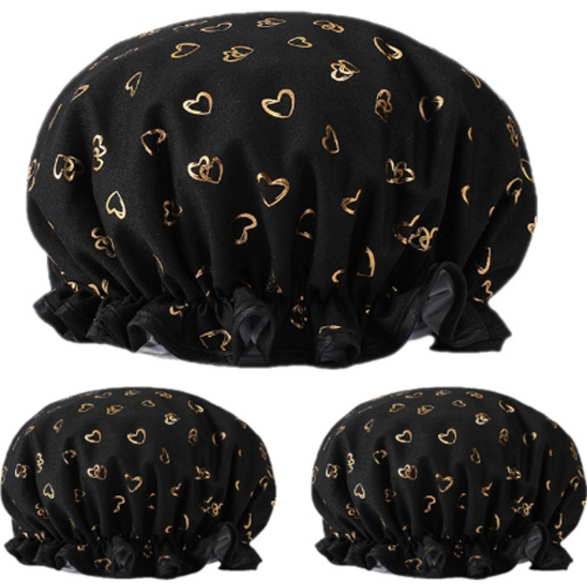 데이올리 이중방수 샤워 헤어캡 27cm, 블랙, 3개