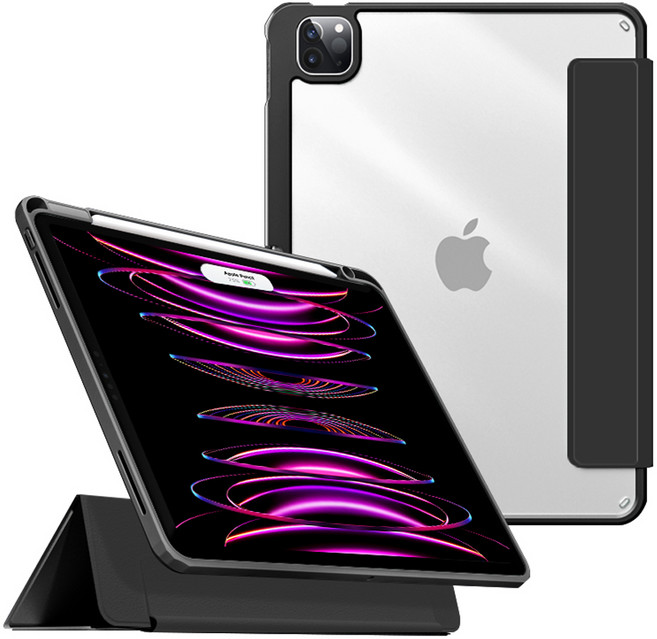 제이로드 슈퍼클리어 분리형 펜슬 수납 태블릿 케이스, 블랙, 1개