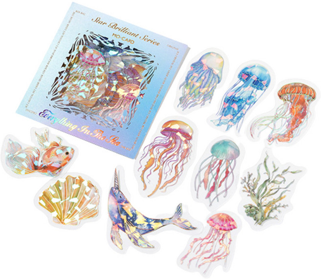 올리브파티 홀로그램 실버리프 크리스탈 다꾸 스티커 10종 x 2p 세트, 바다, 1세트