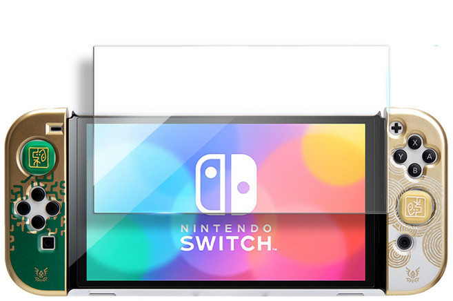 HOHOO 任天堂 Switch OLED 保護殼 + Joy-Con 搖桿帽 + 螢幕保護貼 薩爾達傳說 王國之淚 套組 白色, 單一商品, 1套