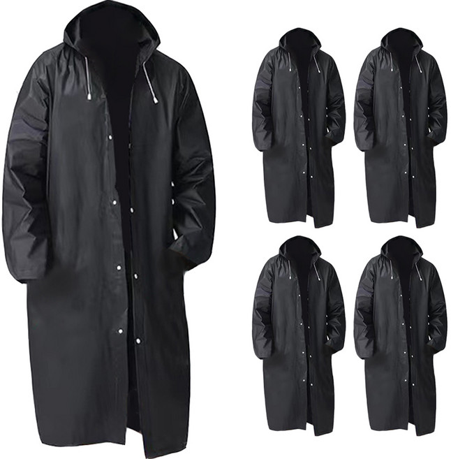 모리트 두꺼운 다회용 우비, 블랙, 5개