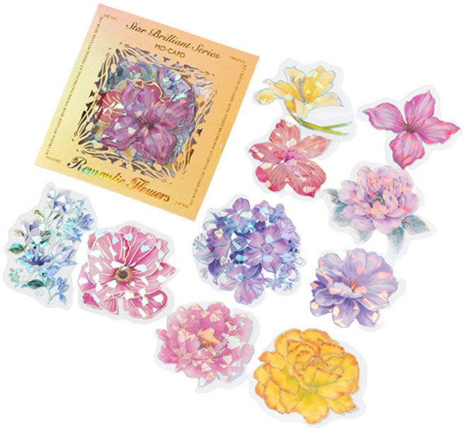 올리브파티 홀로그램 실버리프 크리스탈 다꾸 스티커 10종 x 2p 세트, 플라워, 1세트