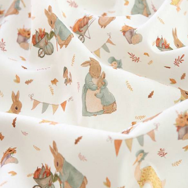 COTTONVILL 30支棉布料 彼得兔款, 象牙白