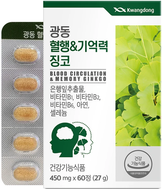 광동 혈행&기억력 징코, 60정, 1개 - 쿠팡
