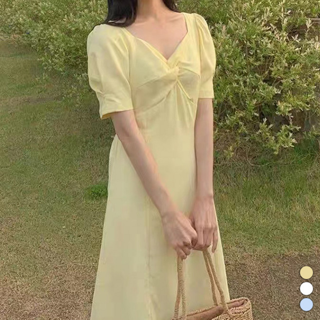 페이퍼먼츠 로맨틱 퍼프소매 꼬임 절개라인 롱 원피스 05565