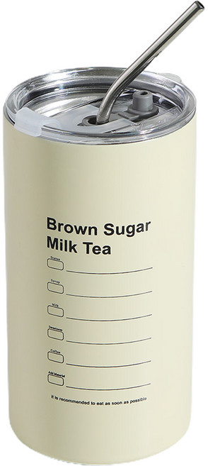 이우아여사 카페 스텐 텀블러 + 스텐빨대 세트, 브라운슈가, 600ml, 1개