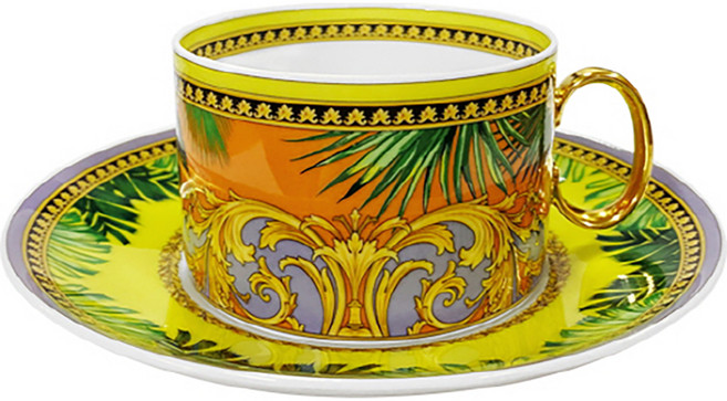 베르사체 정글 애니멀리어 커피 로우 컵 + 소서 세트, 옐로우, 1세트