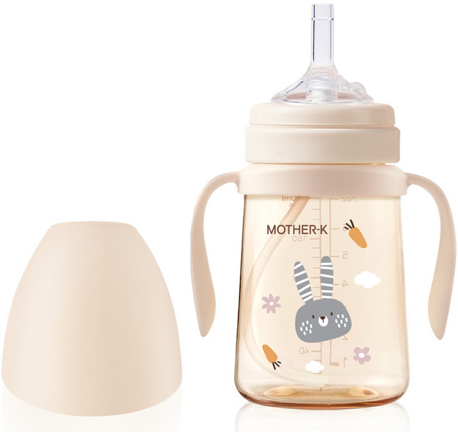 마더케이 유아용 베이직 PPSU 토끼 빨대컵, 200ml, 1개, 크림