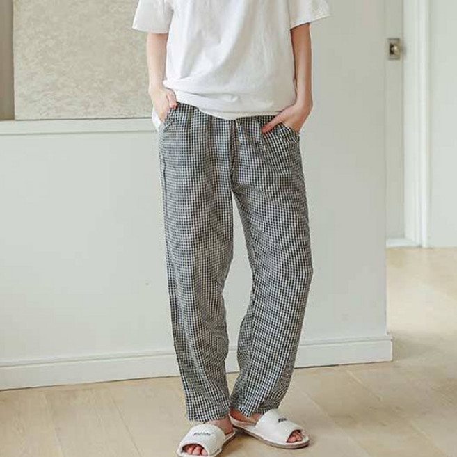 버블돌 커플용 냉감 지지미 썸머체크 파자마 9부 바지잠옷