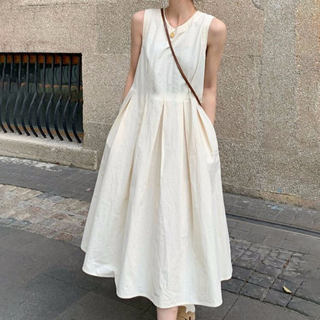 Elsso Break法式無袖連身裙, 白色