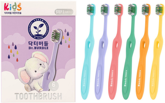 닥터버들 어린이 칫솔 3단계 세트, 혼합색상, 6개입, 1개
