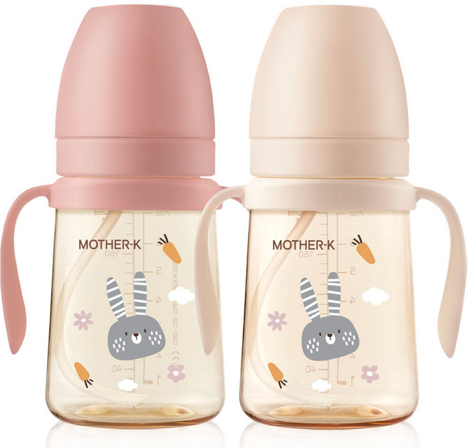 마더케이 베이직 PPSU 토끼 빨대컵 2종 세트, 200ml, 1세트, 블라썸 + 크림