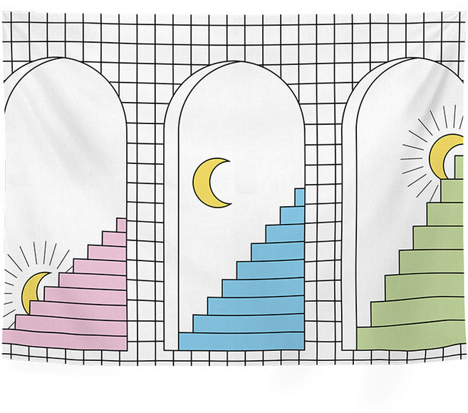 메키고 컬러포인트 아트 패브릭월 행잉 포스터, 달과계단