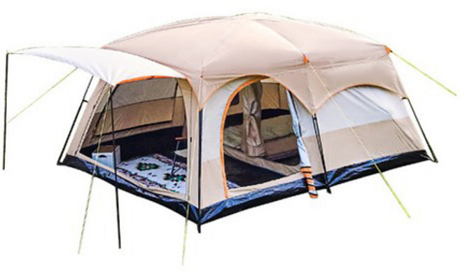 투룸 거실 야외 캠핑 원터치 텐트 + 토트 지퍼백 세트, 아이보리(텐트), 랜덤발송(토트 지퍼백), 10인용