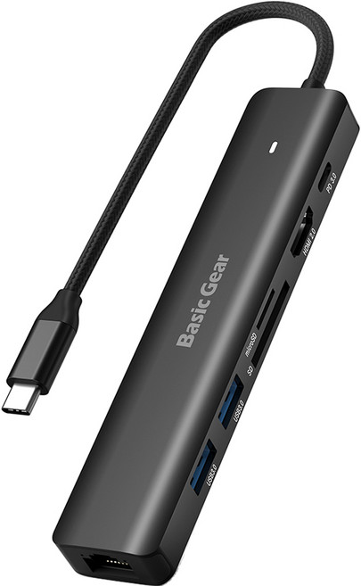 베이직기어 USB C 타입 맥북 7 in 1 멀티 허브, 블랙, 1개