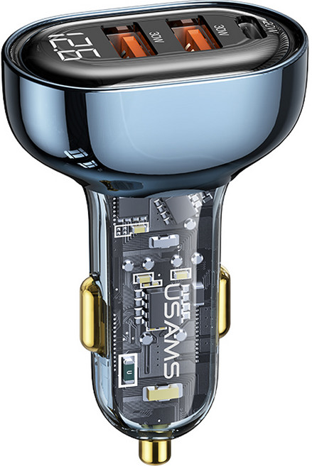 USAMS 優勝仕 3孔顯示車用高速充電器 80W, CC159, 藍色