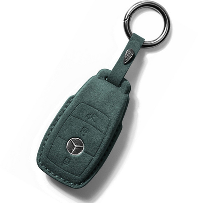 하마테 벤츠 스마트키 고급 스웨이드 가죽 키케이스 + 키홀더 B타입, 딥그린