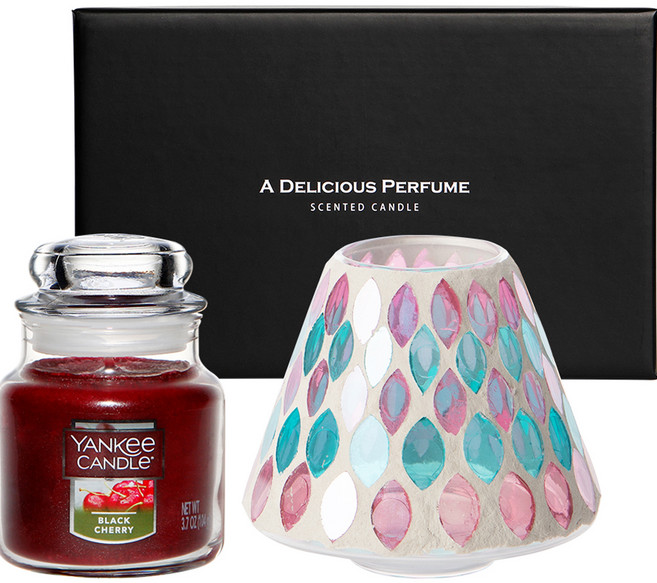 양키캔들 스몰자 향초 모자이크 자쉐이드 선물세트, 블랙체리, 스카이리프