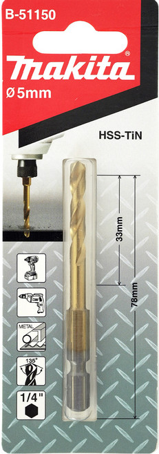 마끼다 HSS TiN 메탈 드릴비트s 5mm B-51150, 1개