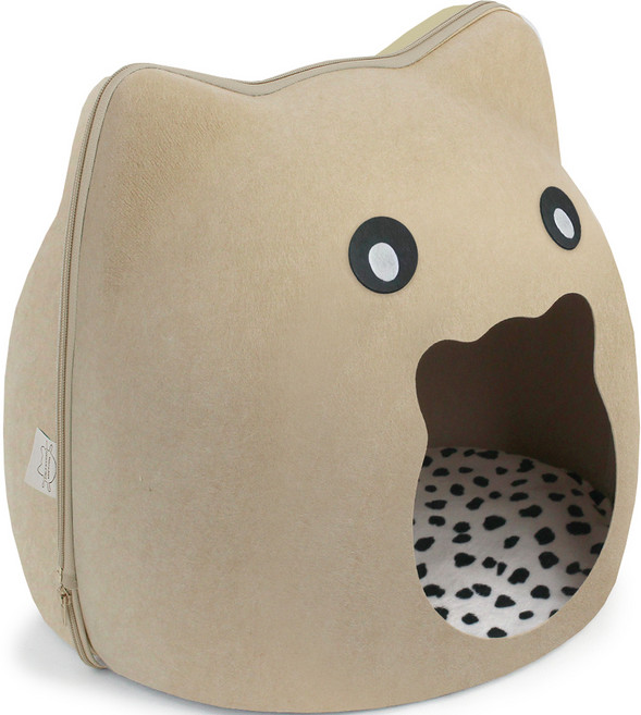 펫츠몬 고양이 펠트 숨숨 하우스 냥이얼굴, 베이지, 1개