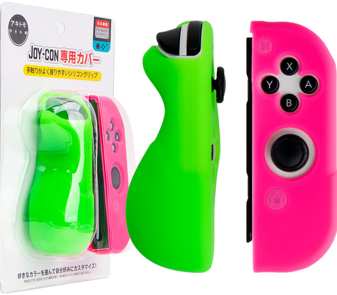 호후 닌텐도 스위치 조이콘 실리콘 그립 케이스 AK 네온그린 + 네온핑크, 1개