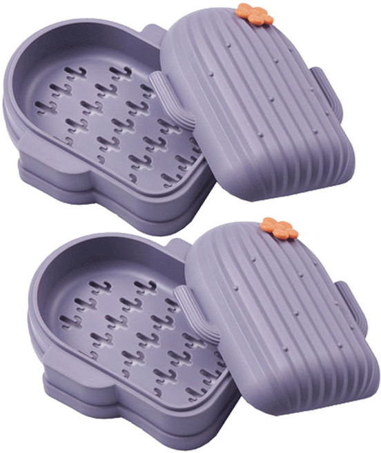 더자카 선인장 물빠짐 비누 받침대, 퍼플, 2개