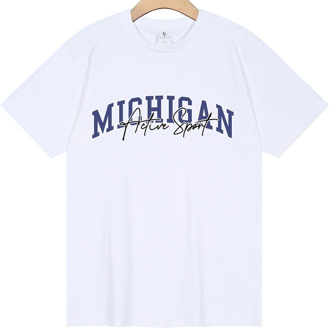 디엘크리 빅사이즈 미시간 프린팅 18수 통기성 반팔 티셔츠