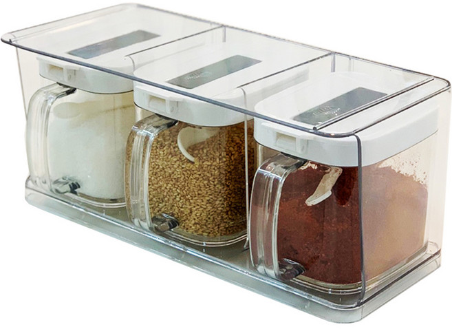 아카시아 원터치 양념통 세트, 1세트, 400ml(3P) + 스푼(3P) + 홀더