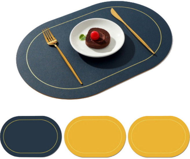로렘 LINE 라운드 양면 테이블매트, 네이비 + 옐로우, 45 x 30 cm, 4개