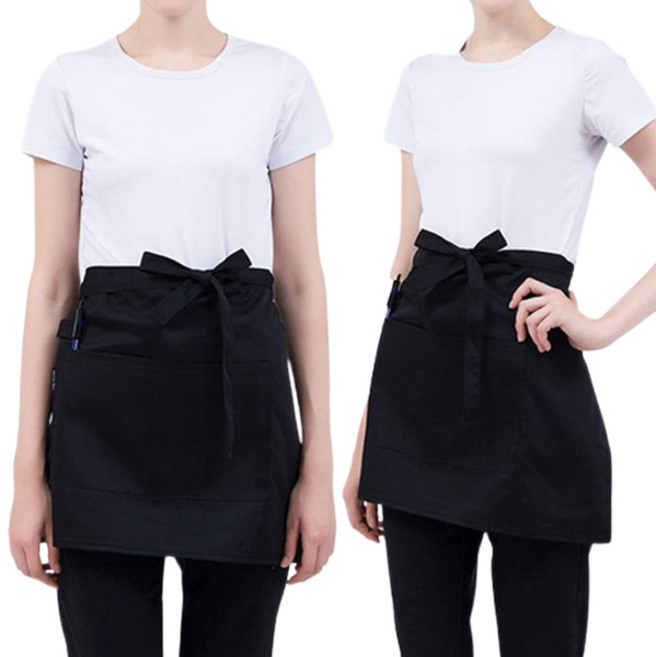 쉐프 솔리드 숏타입 허리 앞치마, 블랙, 2개