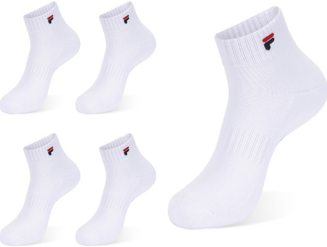 휠라 베이직 더블 쿠션 단목 양말 5켤레, 화이트, 1세트