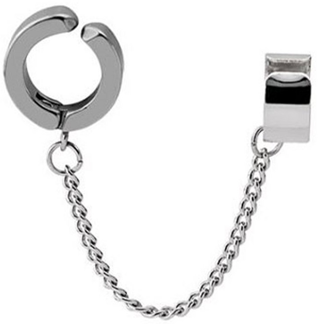 젤루나 써지컬 체인 드롭 이어커프 굵은 링 귀찌 P-900