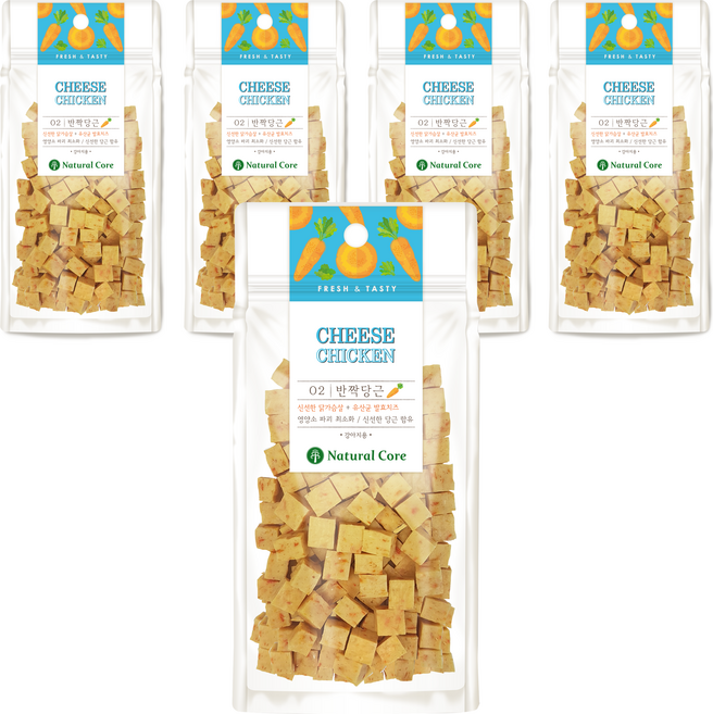 네츄럴코어 강아지 간식, 혼합맛(치킨/치즈/당근), 80g, 5개