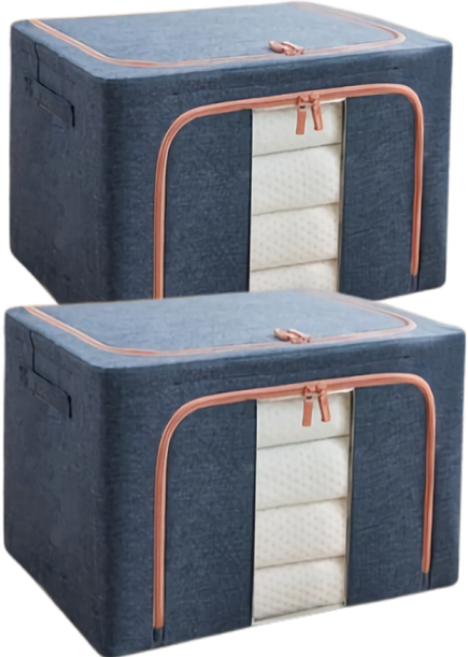 일라오 대용량 패브릭 와이어 폴딩 리빙박스 대형, 네이비 2개입, 2개