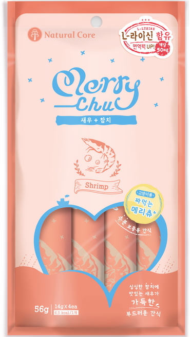 네츄럴코어 메리츄 고양이 간식, 참치 + 새우 혼합맛, 56g, 12개