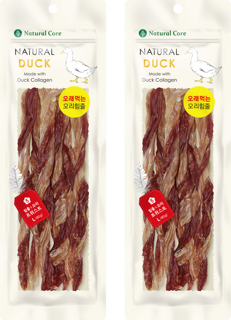 네츄럴코어 강아지 네츄럴덕 힘줄 트위스트 간식 L, 오리, 80g, 2개