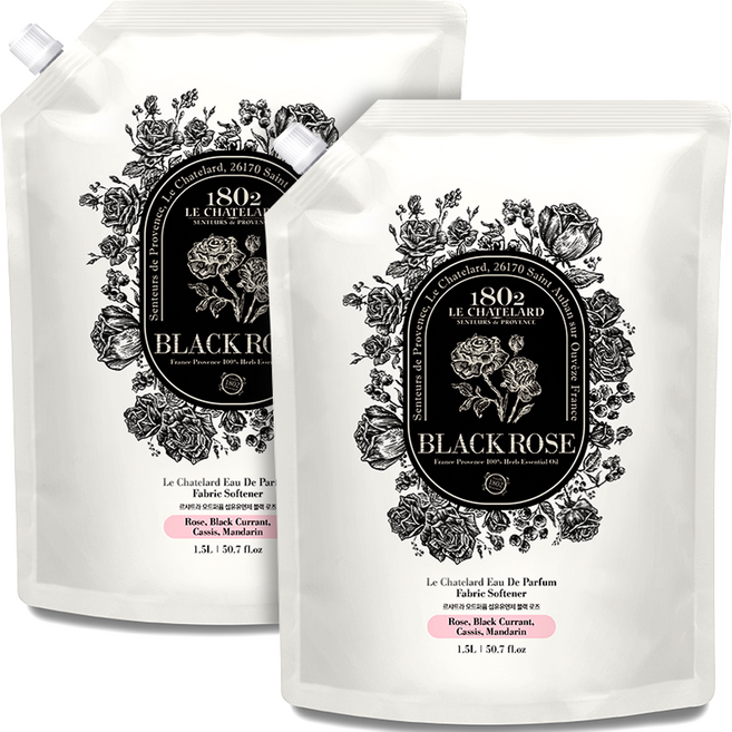 르샤트라1802 오드퍼퓸 섬유유연제 블랙로즈 리필, 1.5L, 2개